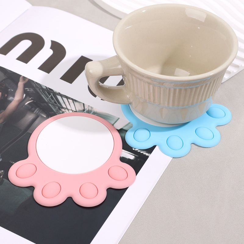 Cute Cat Claw Non-slip Dishes Cup Mat Flexible Home Hot Drink Pads/Coaster Peredam Panas Yang Dapat Dicuci Anti-Melepuh Menebal Mudah Dibersihkan Panci Mangkok Bantal