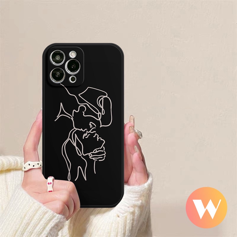 Casing Ponsel Motif Sisi Wajah Geometri Abstrak Seni Sederhana Kompatibel Untuk IPhone 7Plus 11 12 13 14 Pro Max 8 6S 6 7 Plus X XR XS Max SE 2020 Ilustrasi Tepi Lurus Soft Cover