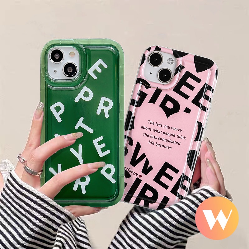 IPHONE Ins Fashion Huruf Inggris Cinta Hati Case Kompatibel Untuk Iphone11 14 13 12 Pro MAX 7Plus 8Plus XR 6 6S Plus X XS MAX Airbag Shockproof Transparan Lembut Tpu Phone Cover