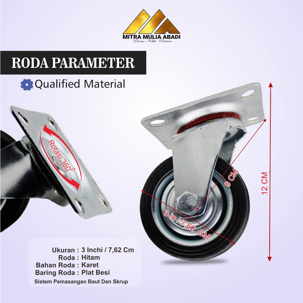 Roda  Kaster/Kastor 3 Inci TEBAL Tanpa Rem SERBAGUNA PER 4PCS