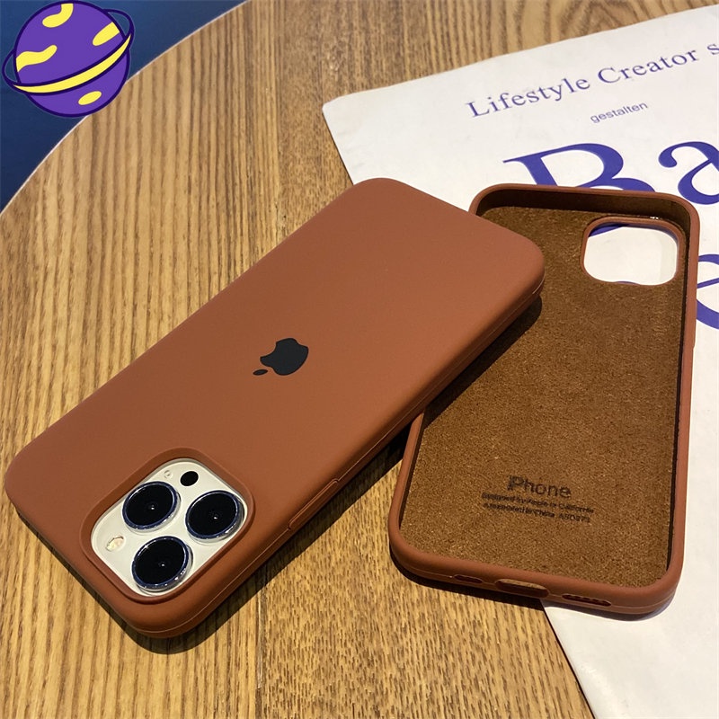 Soft Case Bahan Silikon Warna Coklat Untuk IPhone 11 12 13 14 Pro X XR XS Max 7 8 Plus