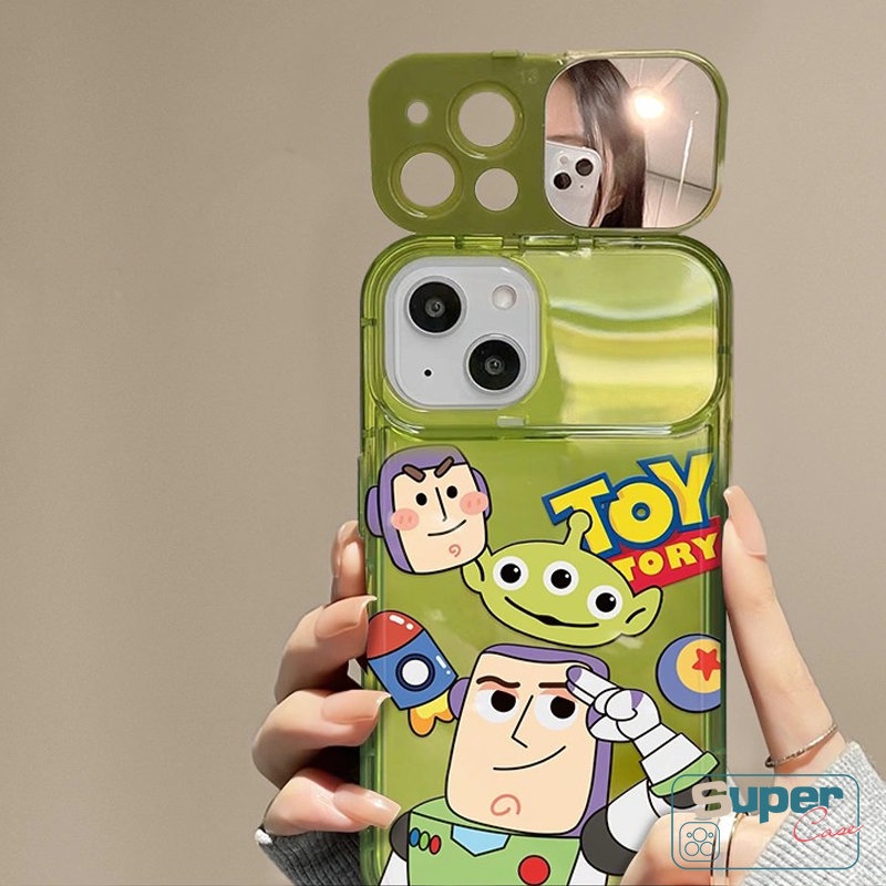 IPHONE Cute Strawberry Bear Manyo Shockproof Case Kompatibel Untuk Iphone14 13 11 12 Pro MAX XR X7 8 14 Plus XS MAX SE Kartun Toy Story Buzz Lightyear Flip Make Up Mirror Soft Cover