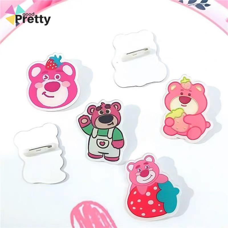 Lencana Aksesoris Pakaian Kepribadian Bros Akrilik Kartun Beruang Stroberi Lucu Lencana - PD