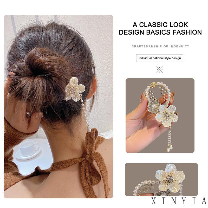 [xinyia.id11] Jumbai Bunga Camelia Jepit Rambut Wanita Rasa Canggih Kepala Bola Hair Claw Clip