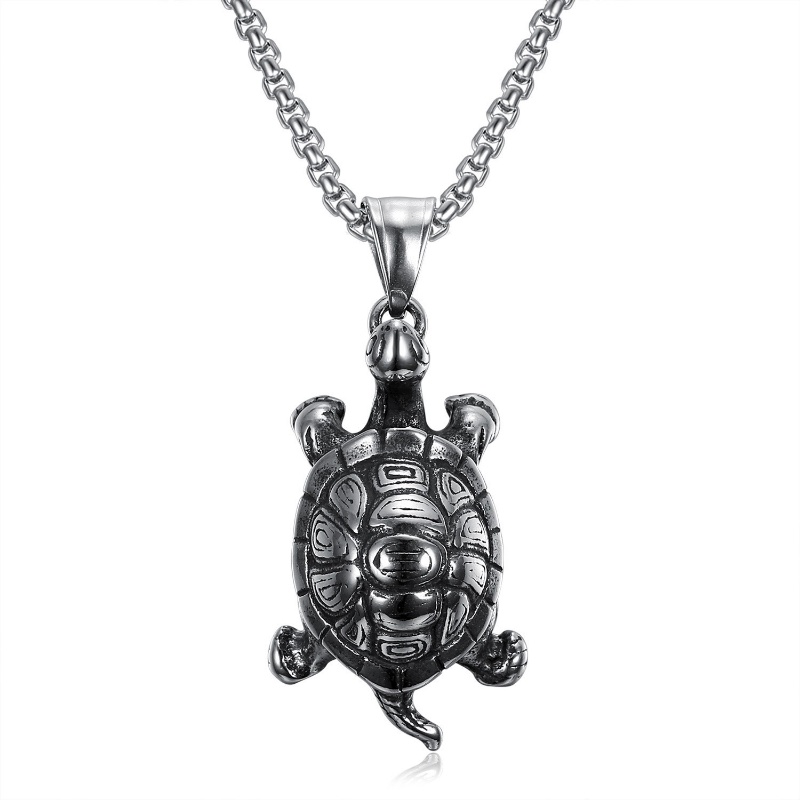 [X C Kalung] Perak Baru Vintage Pribadi Penyu Kecil Liontin Punk Hip Hop Stainless Steel Kalung Hadiah Pesta Ulang Tahun Untuk Pria Dan Wanita