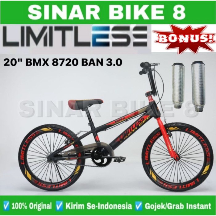 Sepeda BMX Anak Laki Ukuran 20 Inch BMX Limitless 8720 Ban 3.0 Ban Warna