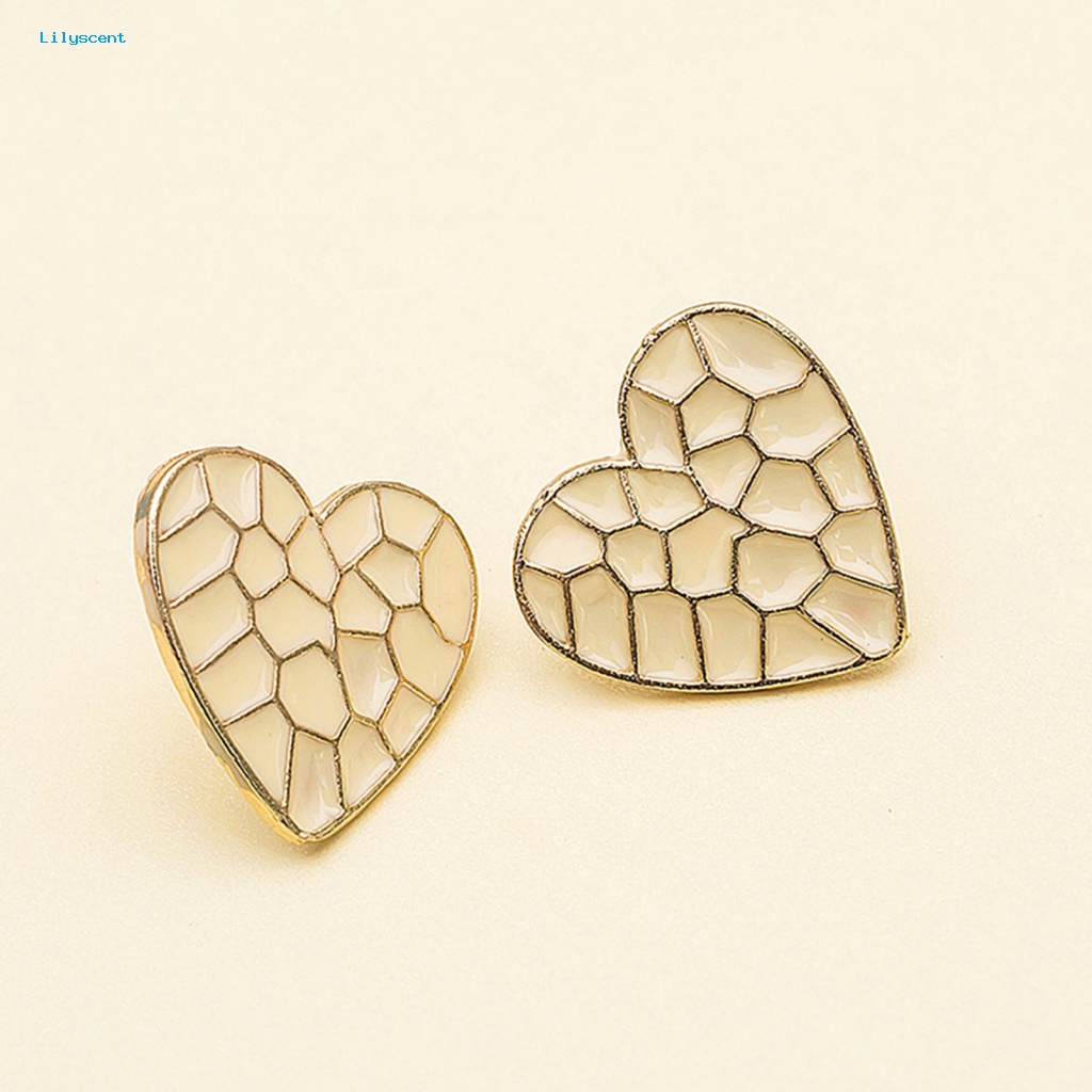 Lilyscent 1pasang Giwang Telinga Sentuh Kulit Aksesoris Fashion Enamel Bentuk Hati Stud Earrings Halus