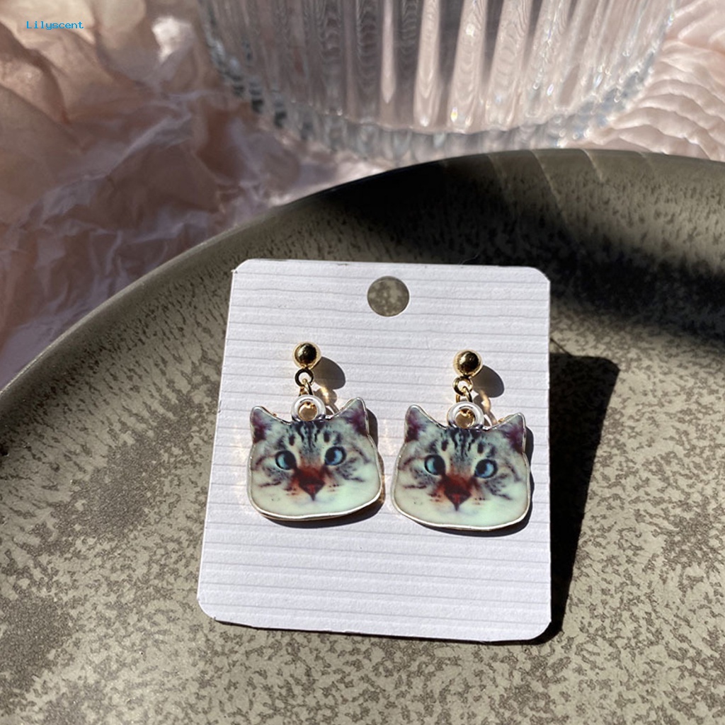 Lilyscent 1pasang Ornamen Ear Studs Liontin Aksesori Fashion Multi Gaya Enamel Kucing Kalung Liontin Dengan Lubang