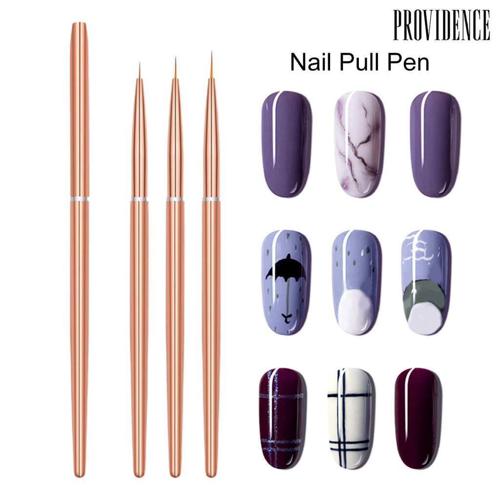 Providence 3Pcs Pena Kuku Bulu Nilon Lembut Gagang Logam Non-slip Pegangan Nyaman Multifungsi Desain Nail Art Rose Golden Profesional Nail Art Pull Pen Alat Salon