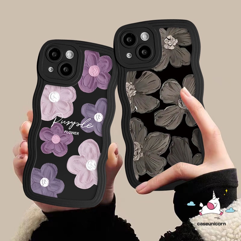 Art Floral Wavy Edge Case Redmi 12c 10 9 10C A1 10A A1+ 9T 9A 9C POCO X3 NFC Pro M3 Redmi Note 10s 11 9s 8 9 11s 11 10 Pro Max Mi 11T Pro Fashion Lukisan Cat Minyak Bunga Sarung Tpu Lembut