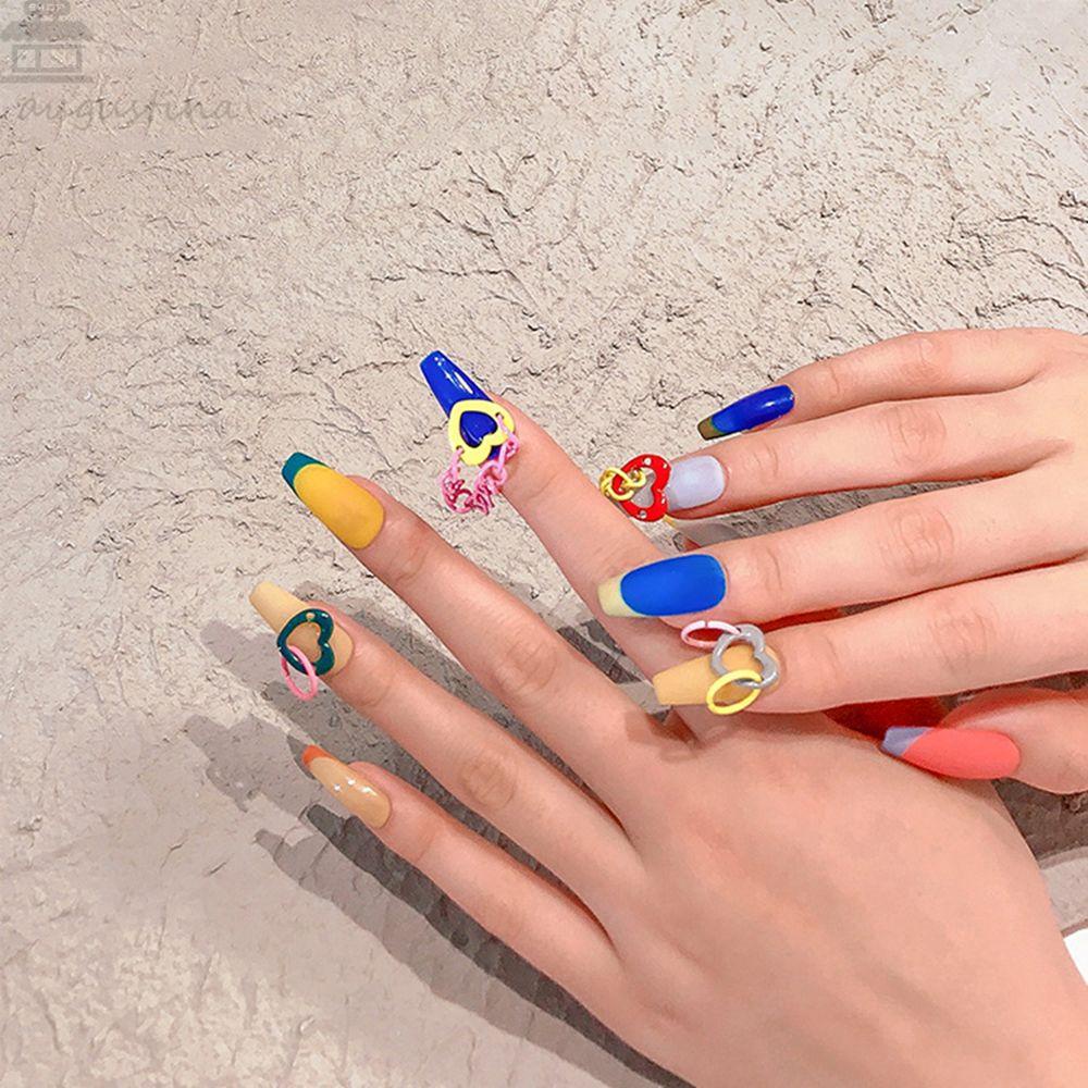 Agustinina Perhiasan Nail Art Warna Permen Lingkaran Rantai Love DIY Hiasan Nail Art