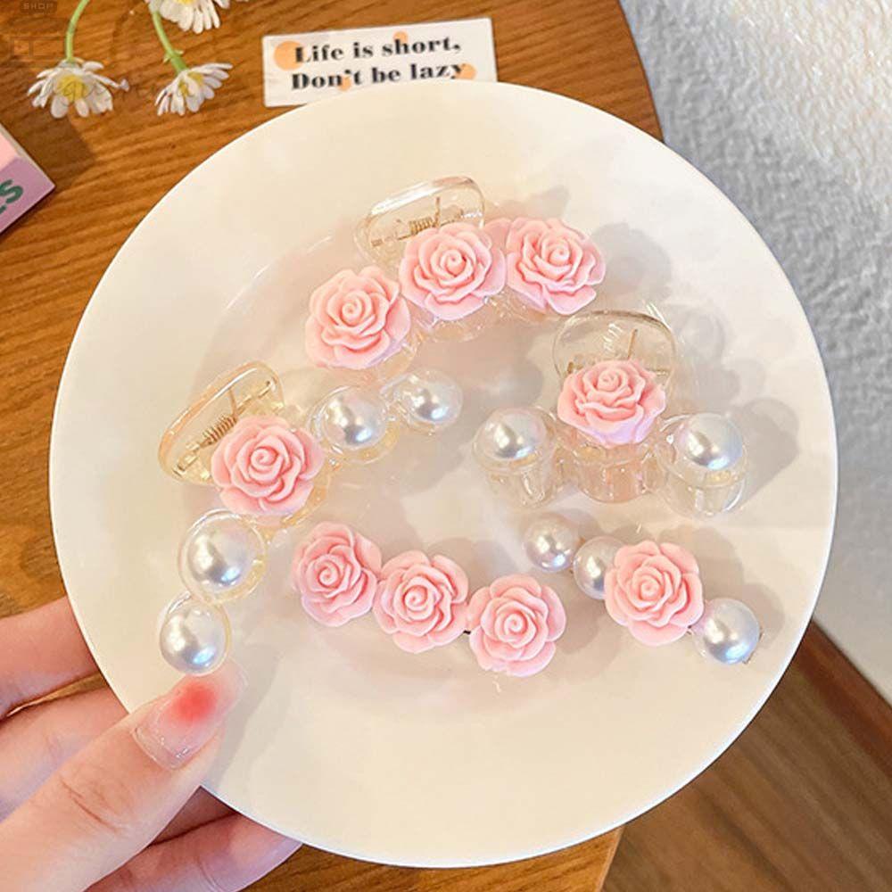 Agustina Camellia Jepit Rambut Temperamen Manis Mutiara All-match Gadis Vintage Gaya Korea Hair Clip