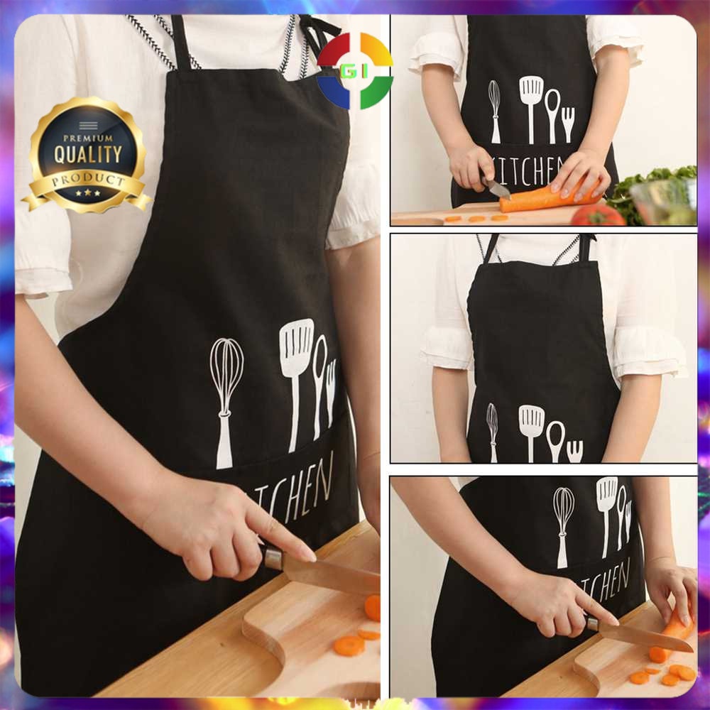 Celemek Apron Dapur Pria Wanit Model Kantung Black