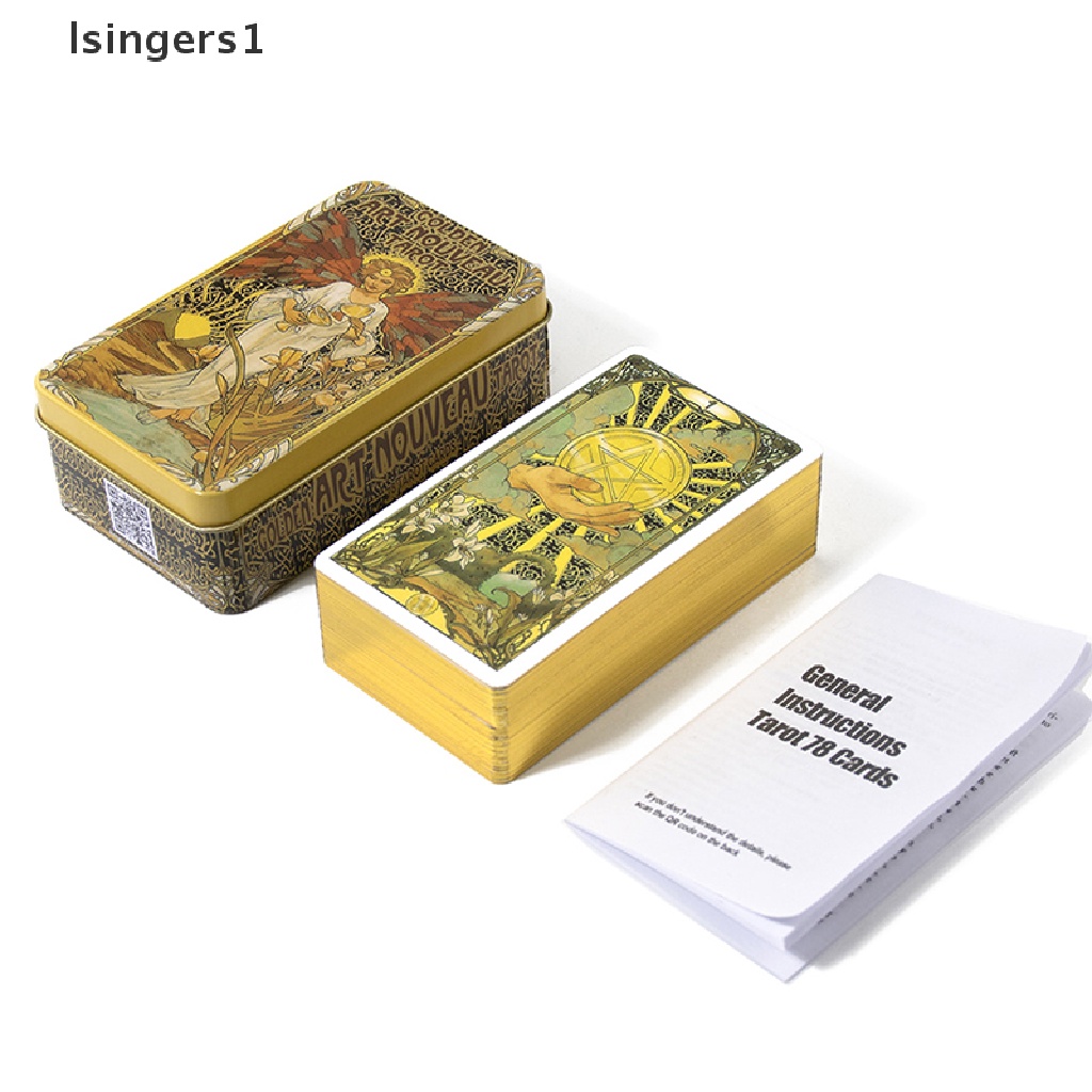 [lsingers1] Tin Box Golden Art Tarot Card Ramuan Ramalan Deck Party Board Game w/Butik Manual