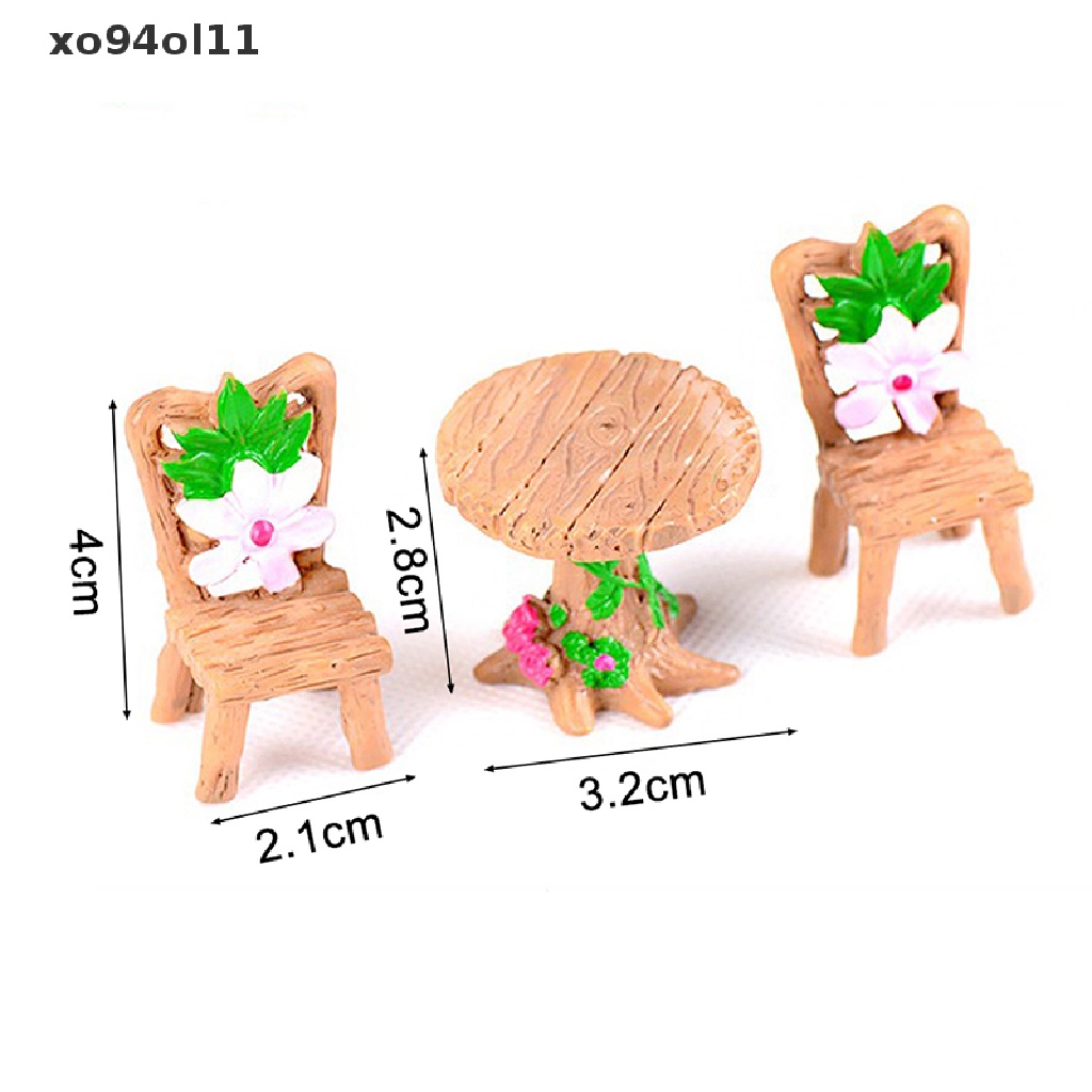 Xo 3Pcs Resin Bunga Meja Kursi Miniatur Taman Lanskap Dekorasi Rumah Boneka OL