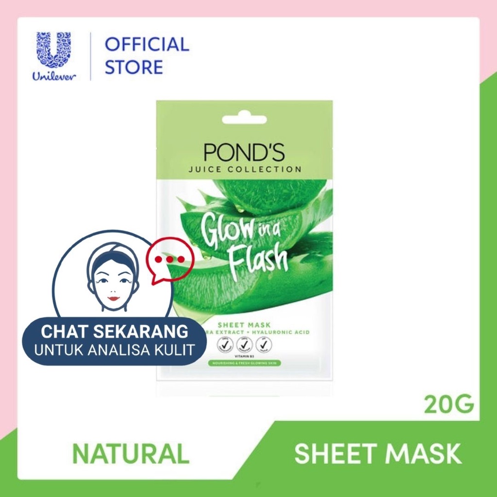 [Balikpapan]-Pond's Juice Collection Sheet Mask / Masker Wajah Aloe Vera Extract + Hyaluronic Acid 20 gr-[EXPIRY DATE:13-08-2023]