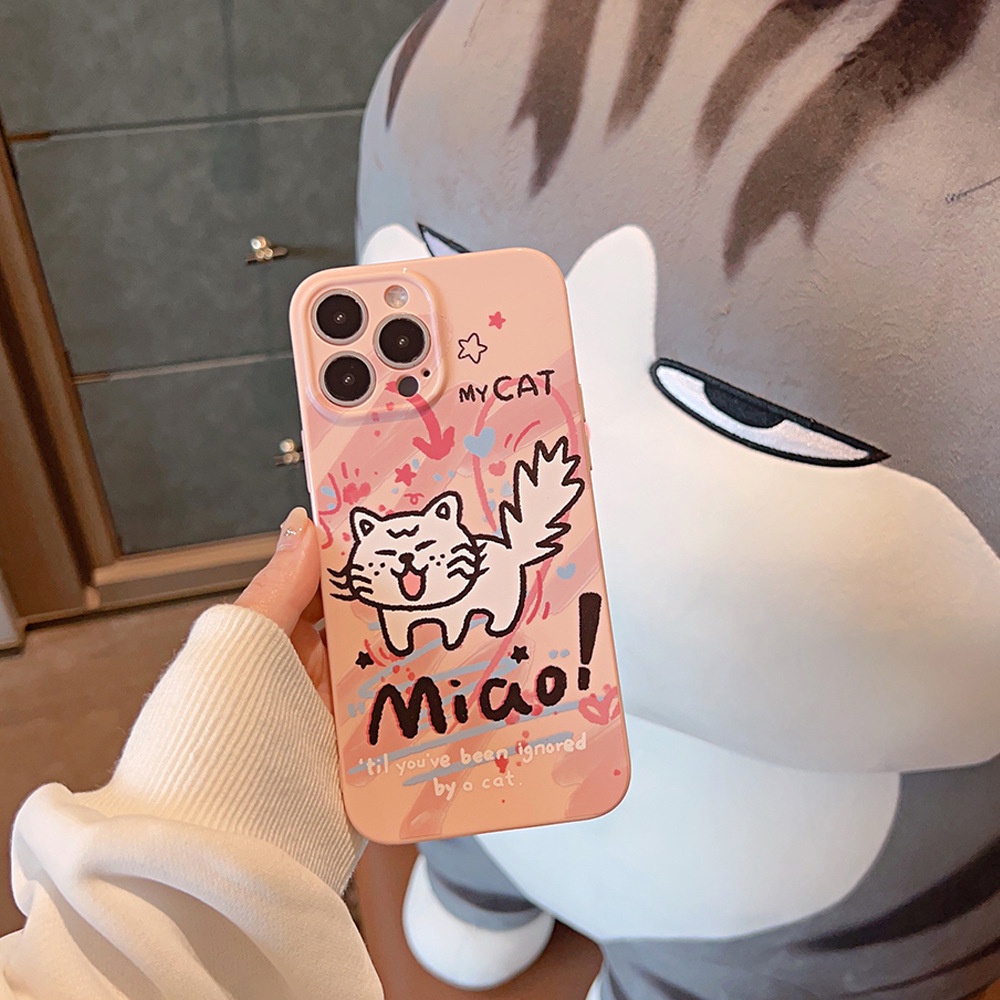 IPHONE Ins Lucu Pink Graffiti Line Cat Kartun Silikon Case Untuk Iphone14 11 12 13 PRO MAX Casing Cover Pelindung AT0190
