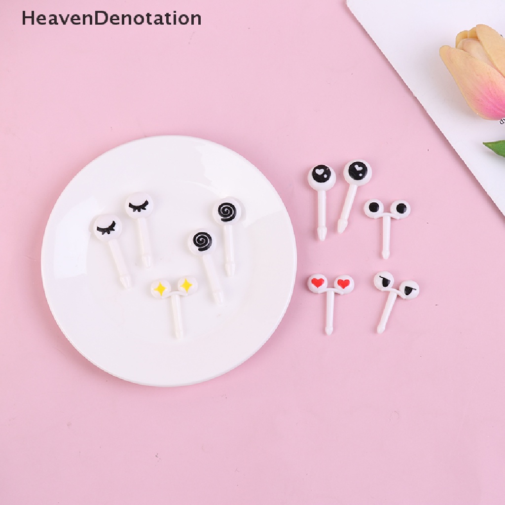 [HeavenDenotation] 10pcs/set Mini Lucu Kartun Mata Kawaii Lunch Bento Box Makanan Buah Picks Garpu HDV