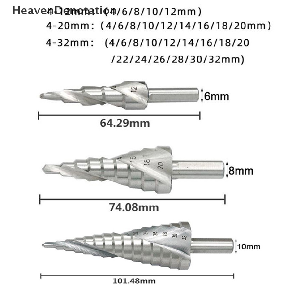 [HeavenDenotation] Hss Step Drill Bit Set 4-12 /20/32mm 1/4 &quot;Mata Bor Hex Core Dilapisi Titanium HDV