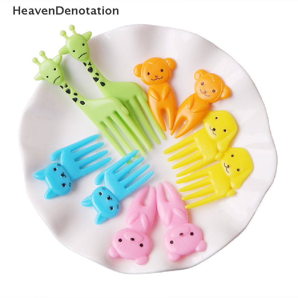 [HeavenDenotation] Set 10pcs Hewan Lucu Pengambil Makanan Mini Kartun Tusuk Gigi Garpu Buah Picks HDV