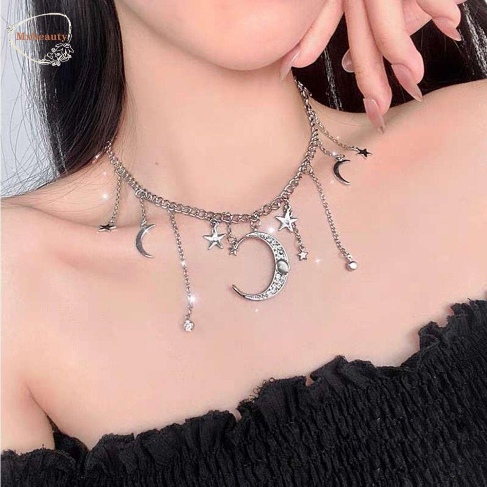 Mxbeauty Wanita Kalung Trendi Pesona Manis Klavikula Rantai Gadis Hadiah Bulan Liontin Choker Bintang Rumbai Sweater Chain