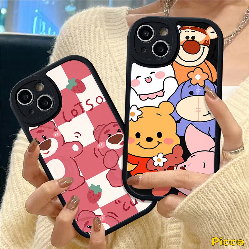 Cute Strawberry Bear Manyo Case Infinix Hot 10 Lite 10T 11 10s 11s Note8 Hot 10T 11 10s 11s 10 9 Play Smart5 6 Kartun Winnie The Pooh Casing Pasangan Lembut Tpu Silicon Penutup Belakang