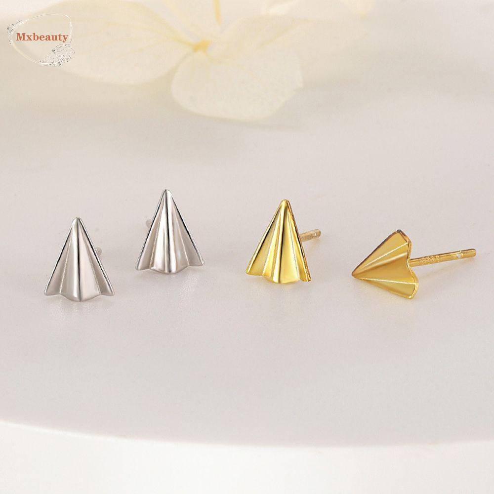 Mxbeauty Anting Pejantan Wanita Mini Kreatif Warna Solid Street Wear Alloy Pesawat Kertas Sederhana