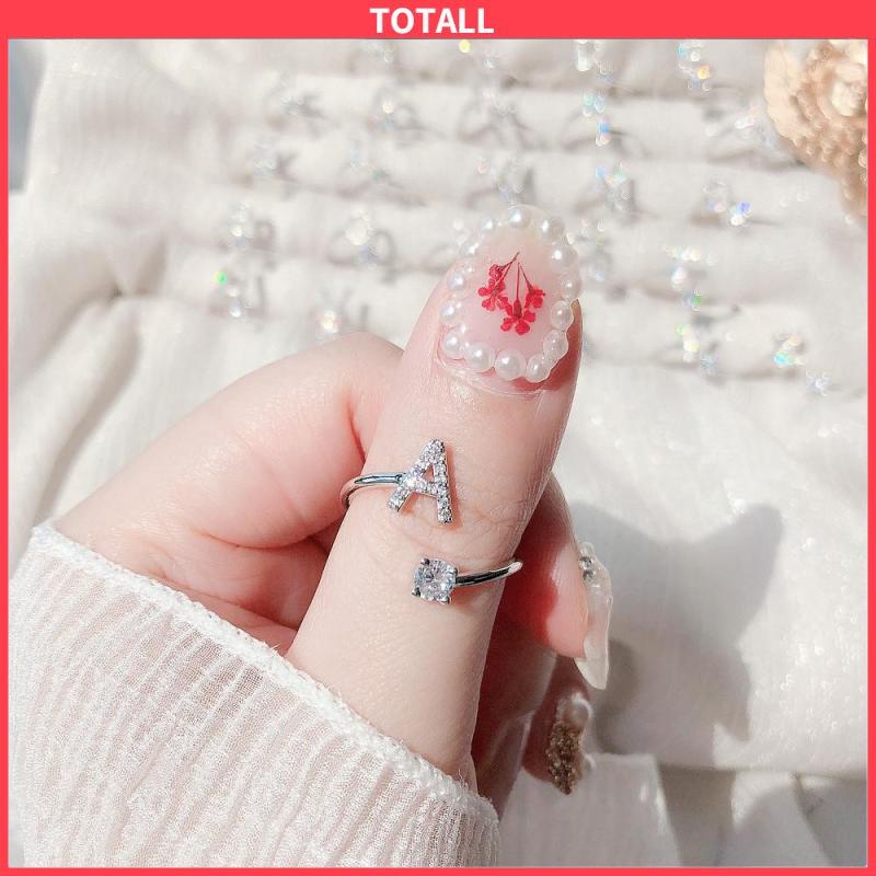 COD Cincin Model Terbuka Desain 26 Huruf Bahan Alloy Aksen Berlian Imitasi Untuk Wanita-Totall