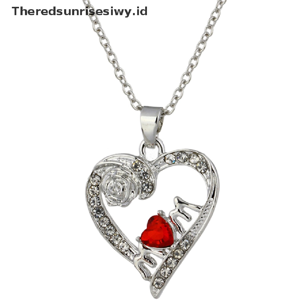 # Kado Mom &amp; PAPA DIY # Charm Hadiah Hari Ibu Untuk Teman Ibu Liontin Kalung Hati Kristal Merah~