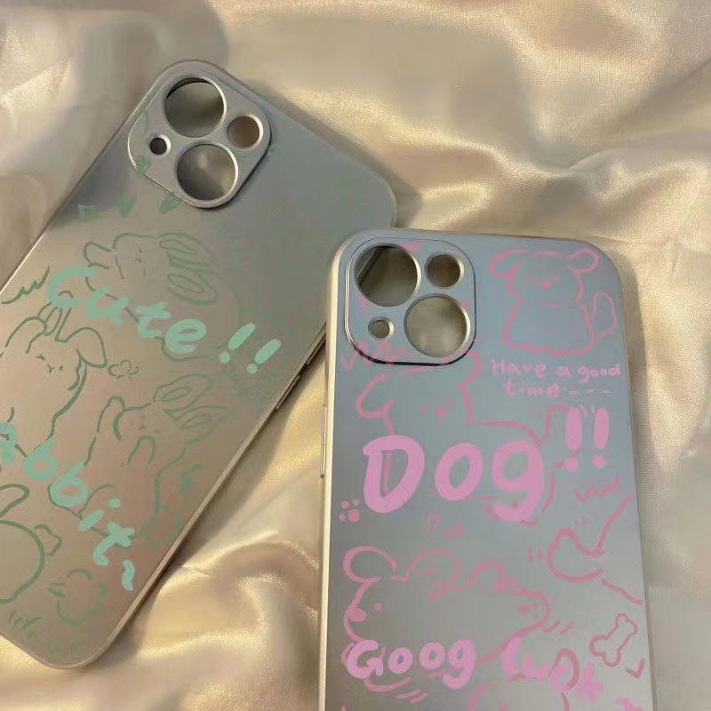 IPHONE Soft Case Kelinci Anjing Lucu Kompatibel Untuk Casing Iphone11 14 13 12 Pro XS Max XR X8+76S Plus Telepon Mini Electroplate TPU Silikon Shockproof Cover