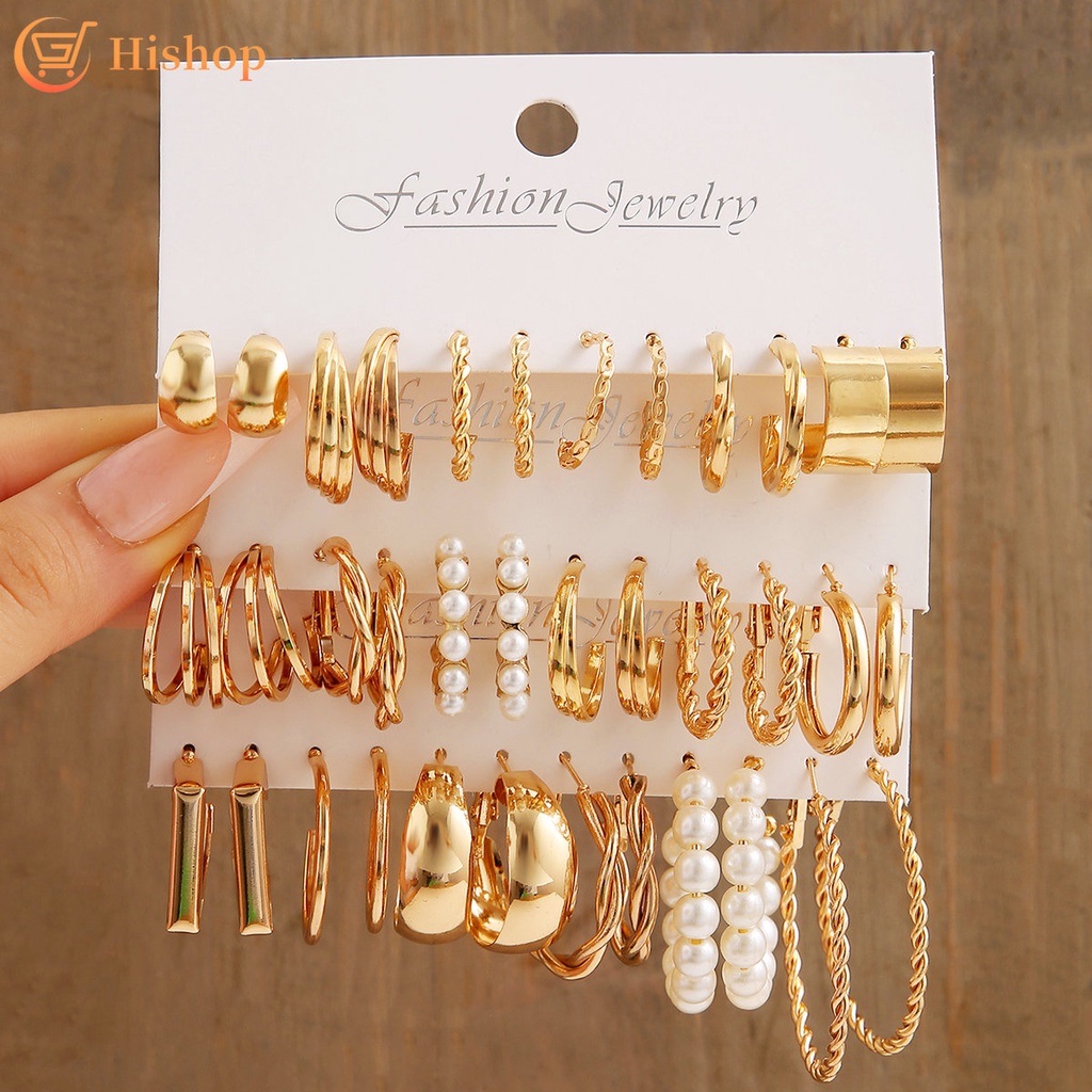 Fashion Mutiara Emas Perak Hoop Earring Set Ular Hati Butterfly Drop Earrings Untuk Aksesoris Perhiasan Wanita