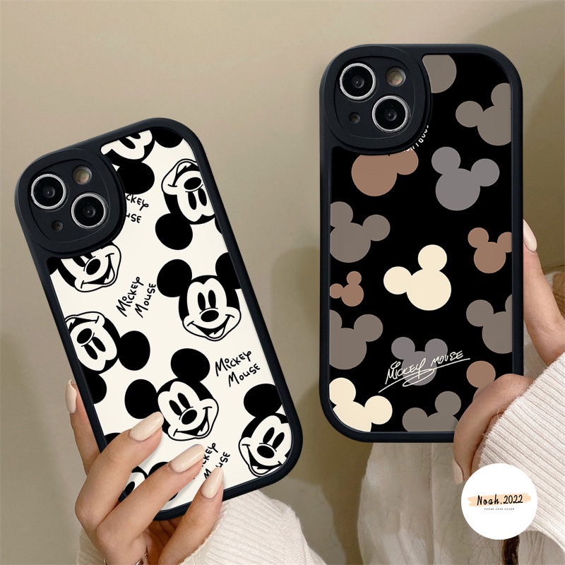 Lensa Bulat Tpu Soft Phone Case Kompatibel Untuk IPhone XR XS X Max 7Plus 6s 7 6 8 Plus 11 14 12 13 Pro Max SE 2020 Lucu Mickey Mouse Kartun Penutup Belakang