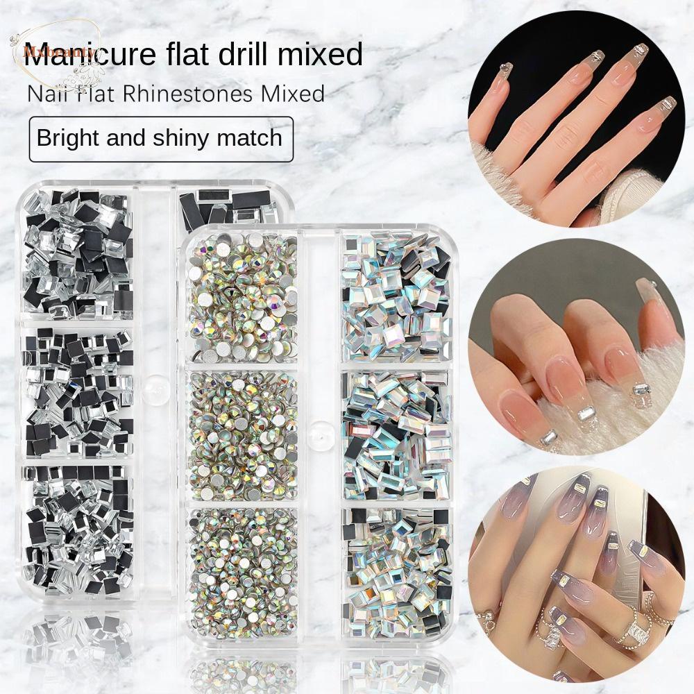 Mxbeauty Kuku Berlian Imitasi Bulat Jepang Nail Art Nail Charms Manicure Aksesoris Persegi Panjang 3D Nail Art Drills