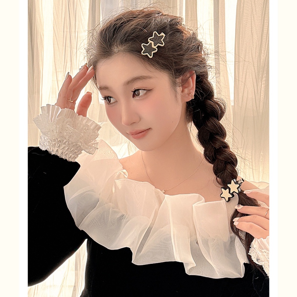 Gaya Baru Versi Korea Klip Rambut Bintang Hitam Putih Sederhana All-Match Bintang Berujung Lima Sisi Duckbill Klip Hiasan Kepala Perempuan