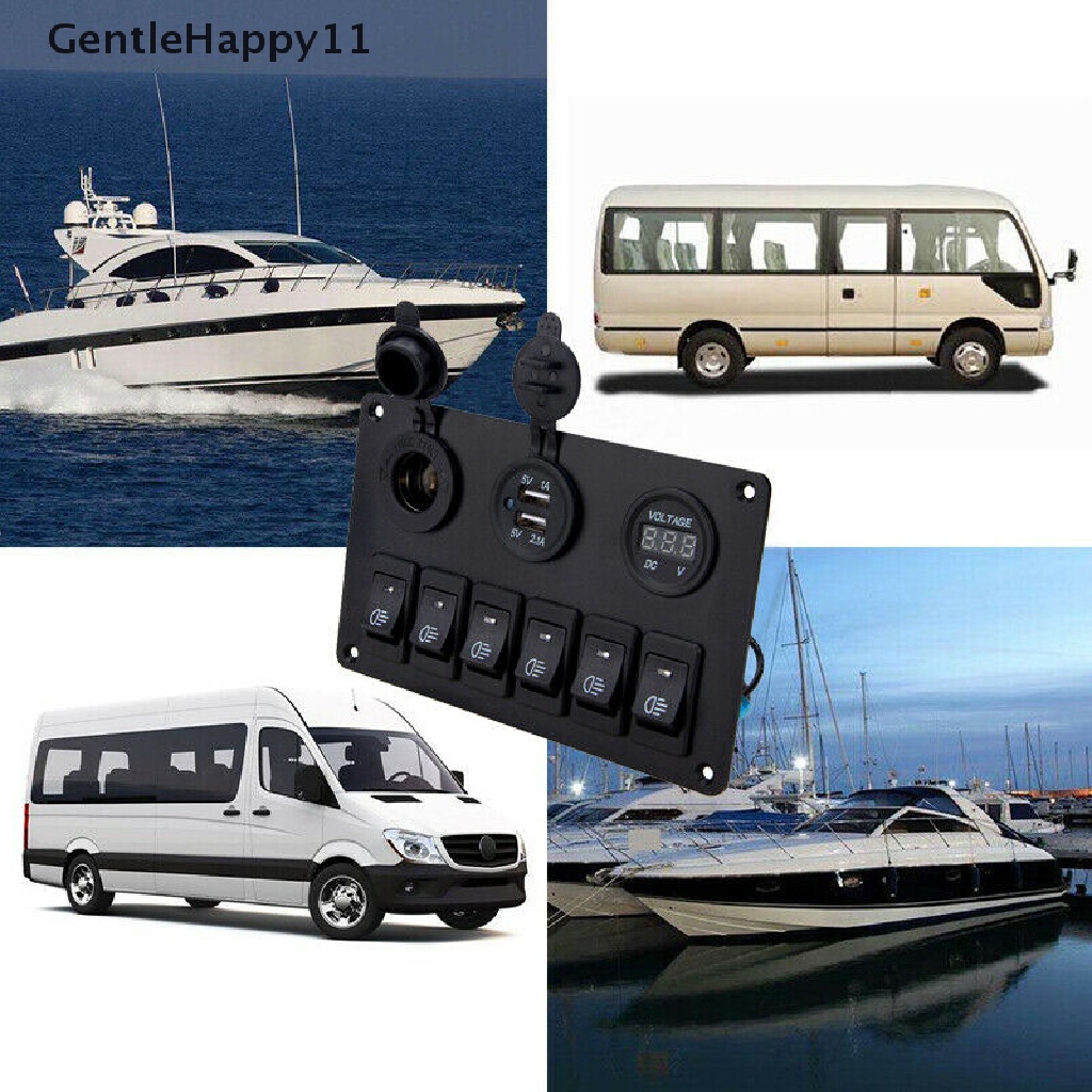 Gentlehappy 6-Gang Switch Control Panel LED Rocker Breaker Mobil Kapal Laut Truk Sirkuit id