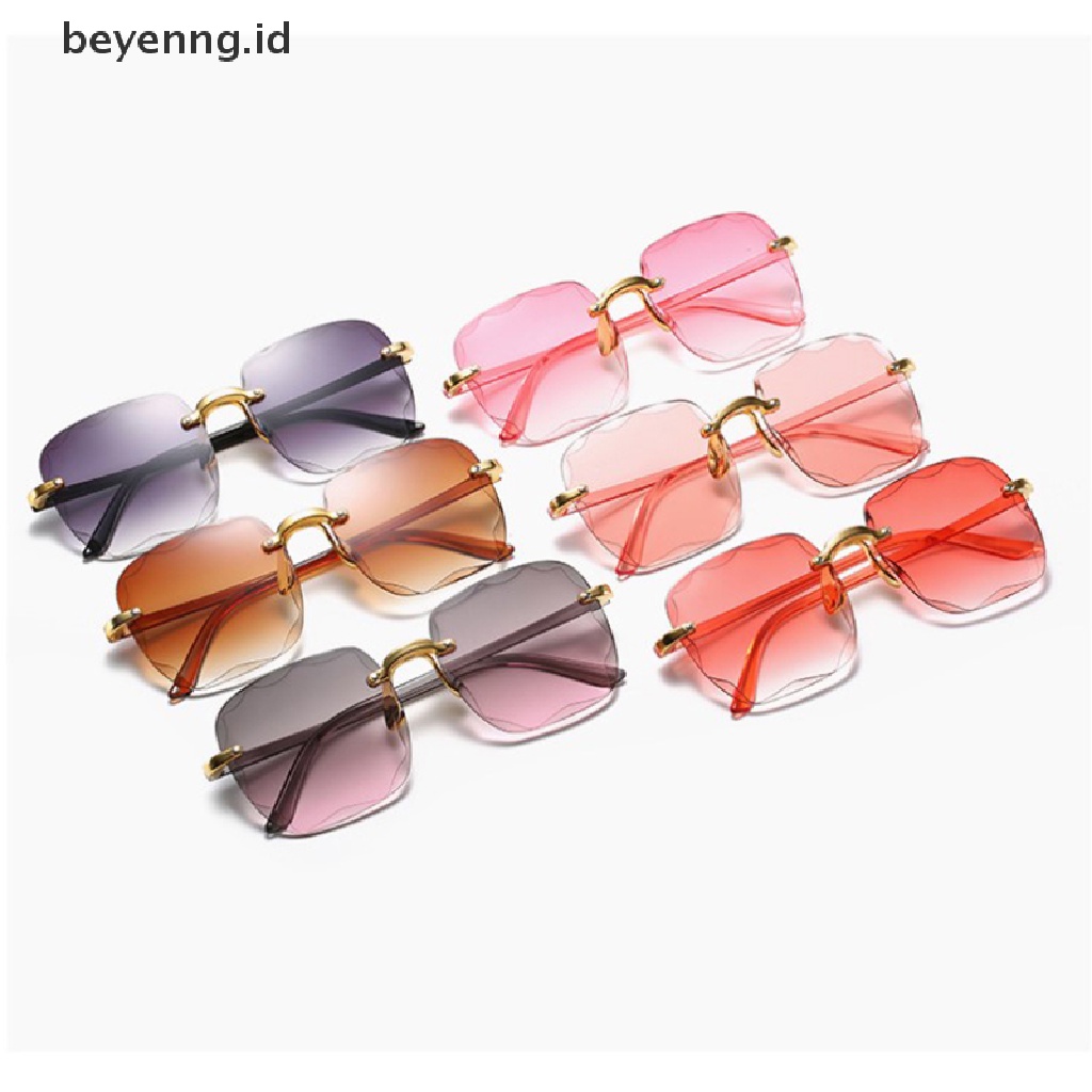 Beyen UV400 Perlindungan Square Rimless Sunglasses Untuk Wanita Berwarna Frameless Eyewear Musim Panas Vintage Transparan Gradiasi Kacamata Matahari ID