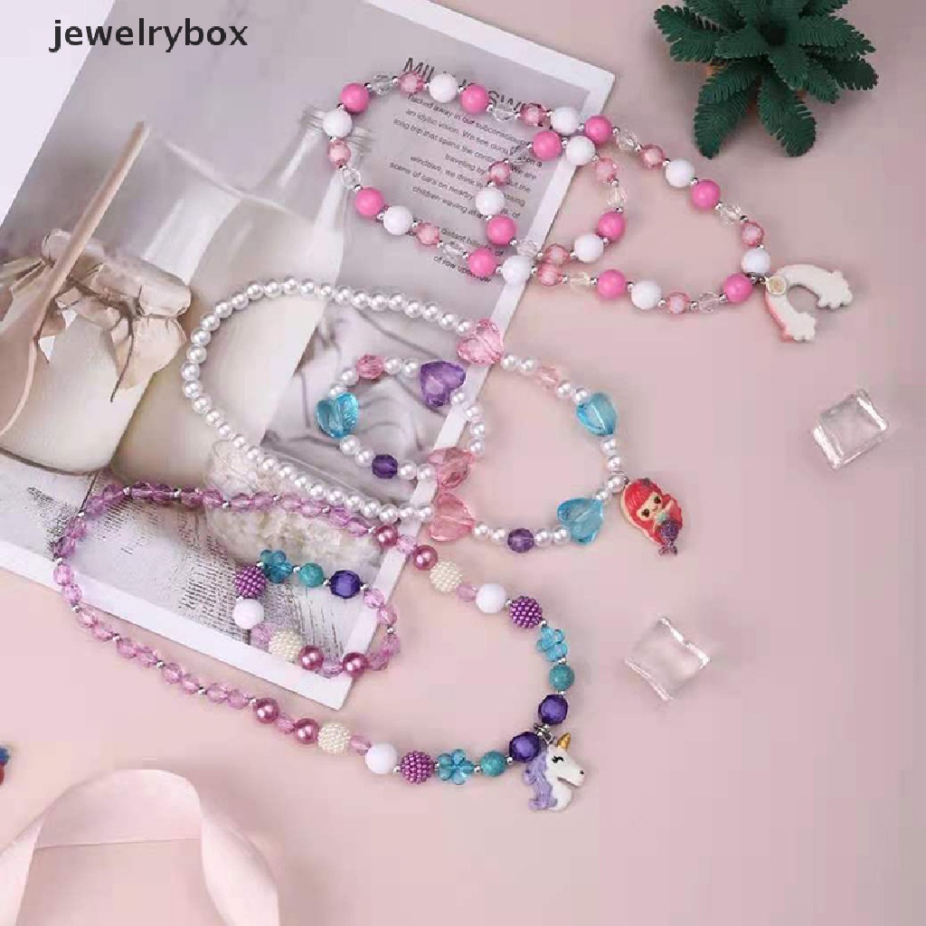 [jewelrybox] 1set Lucu Kartun Unicorn Hujan Kalung Gelang Untuk Gadis Lucu Liontin Aksesoris Fashion Mermaid Putri Perhiasan Butik