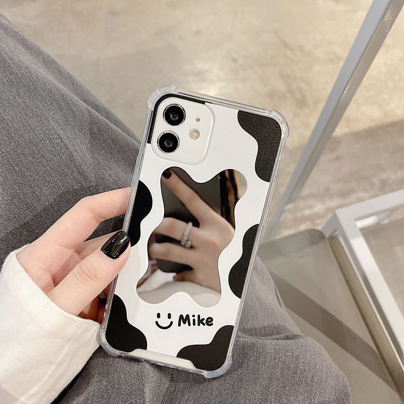 [Anti Jatuh Cermin] Pretty Makeup Silicone Soft Case IPhone 6S 7 8 Plus X XR XS Max IPhone 11 12 13 14 Pro Max 14 Plus 7+8+12 13 mini Wanita Gadis Mike Lucu Motif Sapi