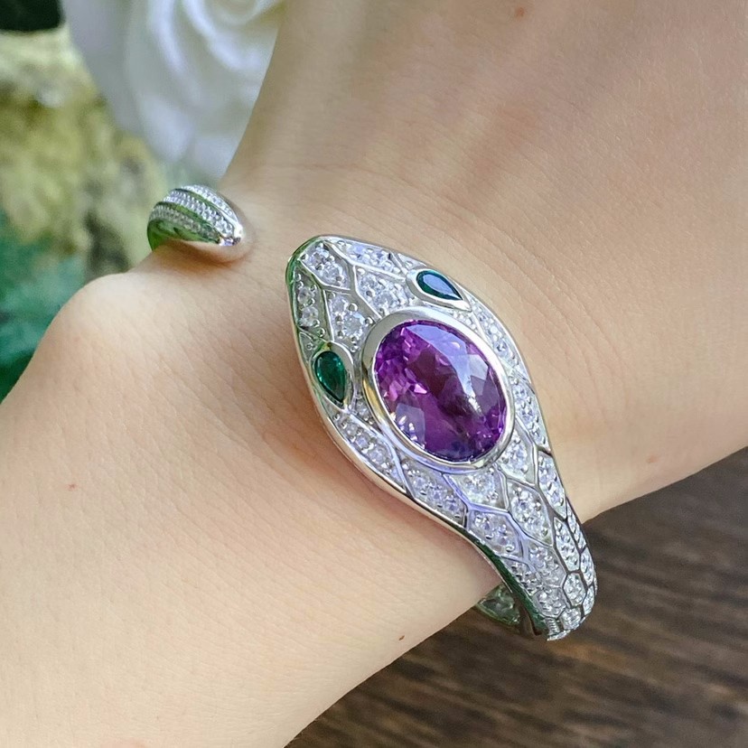 Goldkingdom Aksesoris Perhiasan Fashion Ready Stock Gelang Ular Berlian Ungu Liontin Ular Cincin Anting Amethyst Snake Set