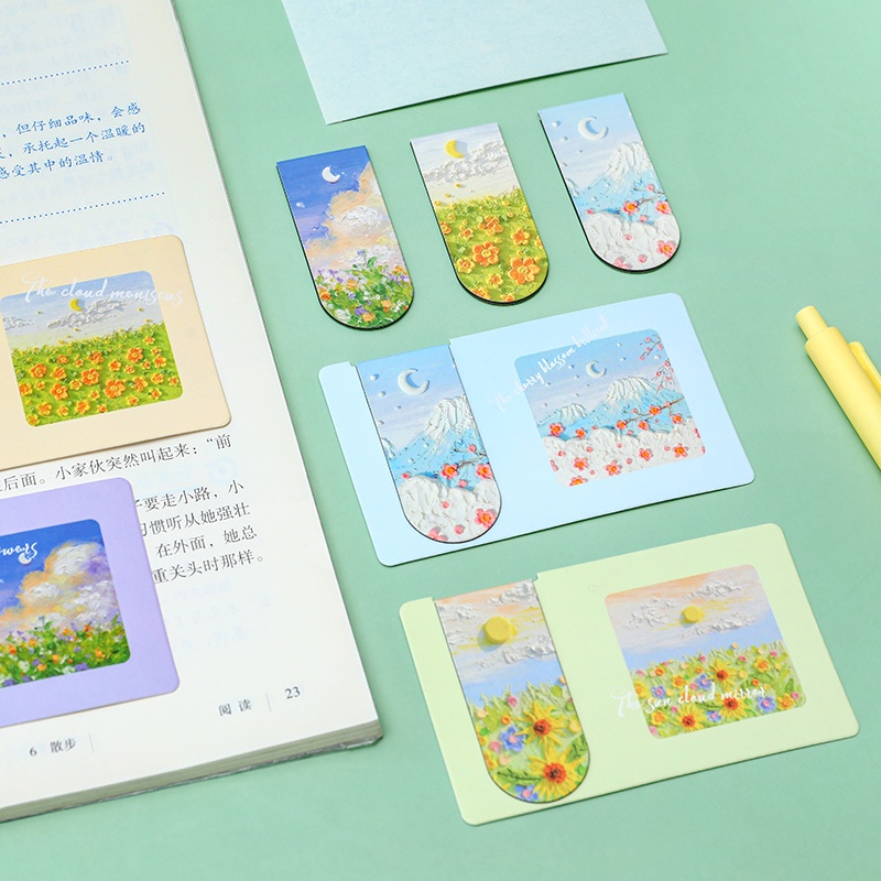 3pcs Seri Lukisan Minyak Cantik Bookmark Magnet Siswa Mini Book Page Folder