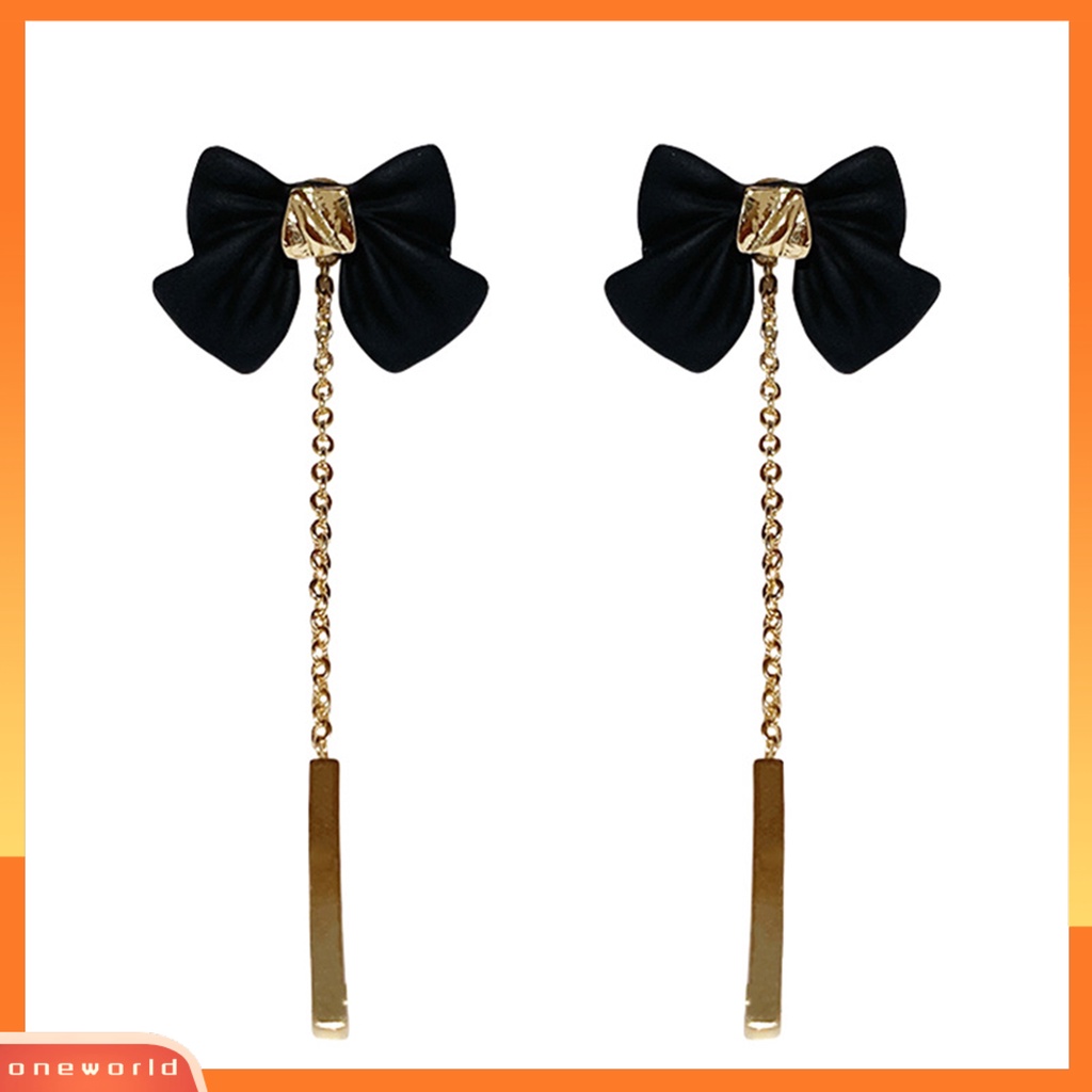 [ONE] 1pasang Ear Studs Detachable Golden Rantai Panjang Rumbai Elegan Hadiah Lucu Hitam Ikatan Simpul Wanita Anting Fashion Perhiasan