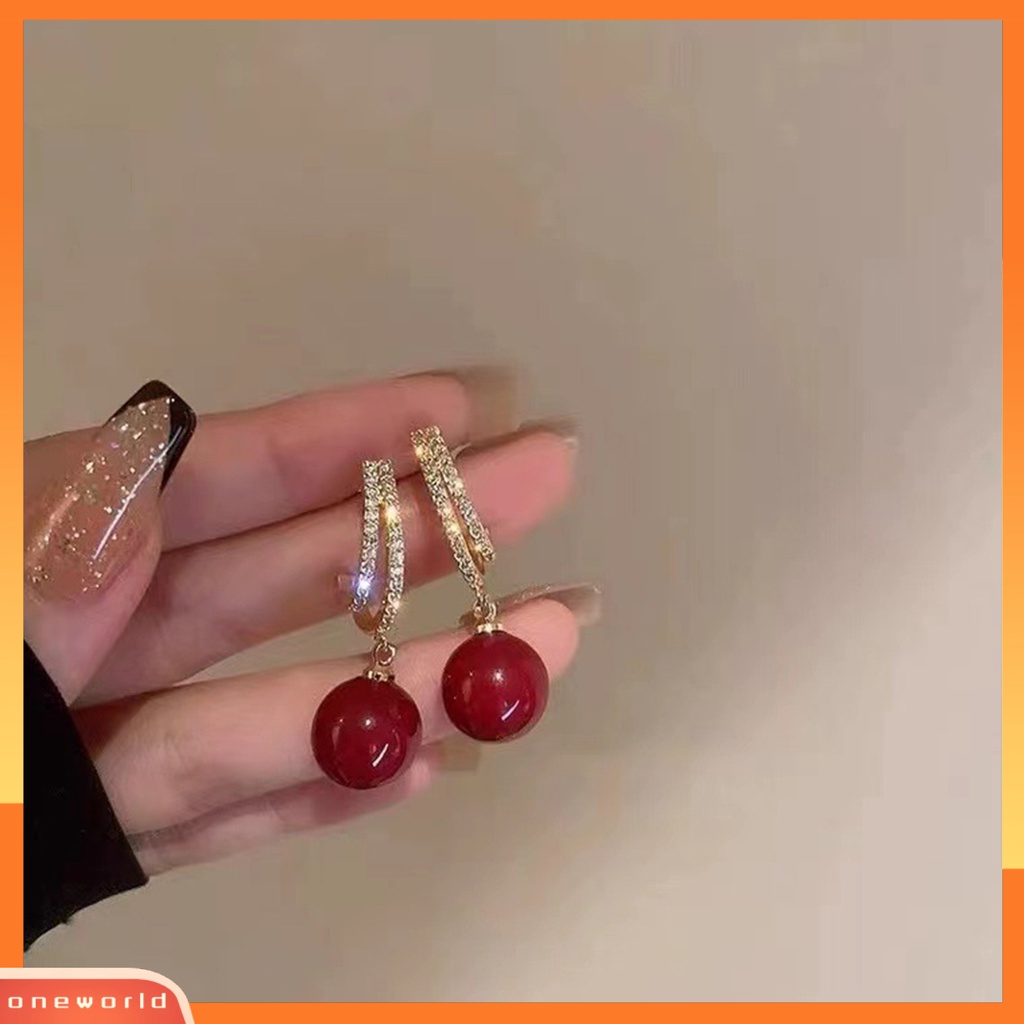[EONE] 1pasang Anting Pejantan Geometris Vintage Berlian Imitasi Gaya Perancis Dekorasi Mewah Tahan Luntur Simulasi-Mutiara Bulat Wanita Menjuntai Anting-Anting Aksesoris Pakaian