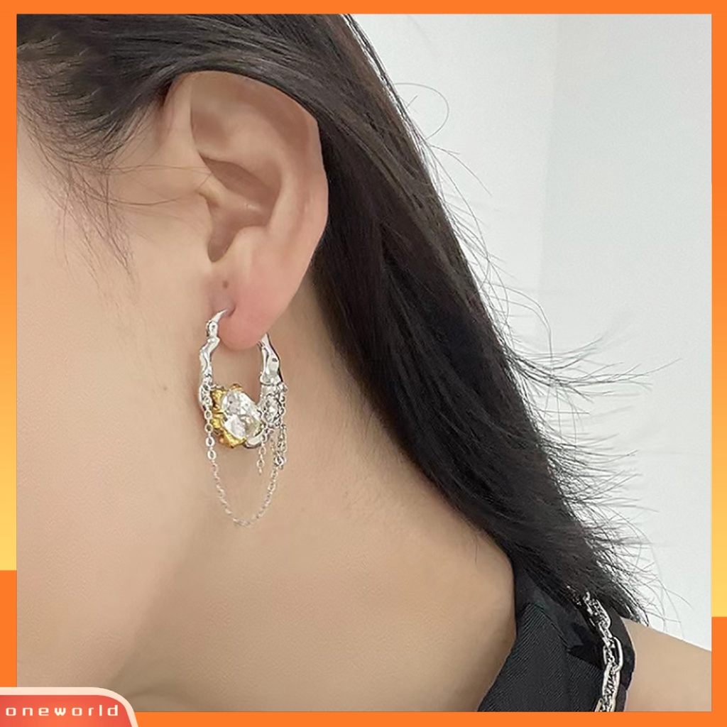 [EONE] 1pasang Wanita Anting Bersinar Berlian Imitasi Rantai Pesona Wanita Fashion Hoop Earrings Perhiasan Gadis Hadiah