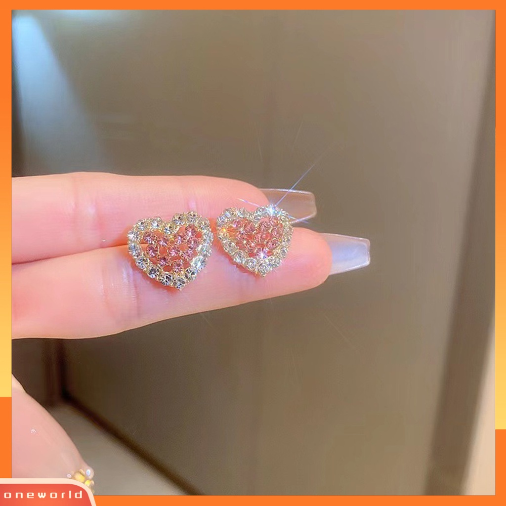 [EONE] 1pasang Ear Studs Temperamen Sederhana Berlian Imitasi Mengkilap Hias Berkilau Berdandan Hadiah Wanita Cinta Hati Stud Earrings Perhiasan Aksesori Fashion