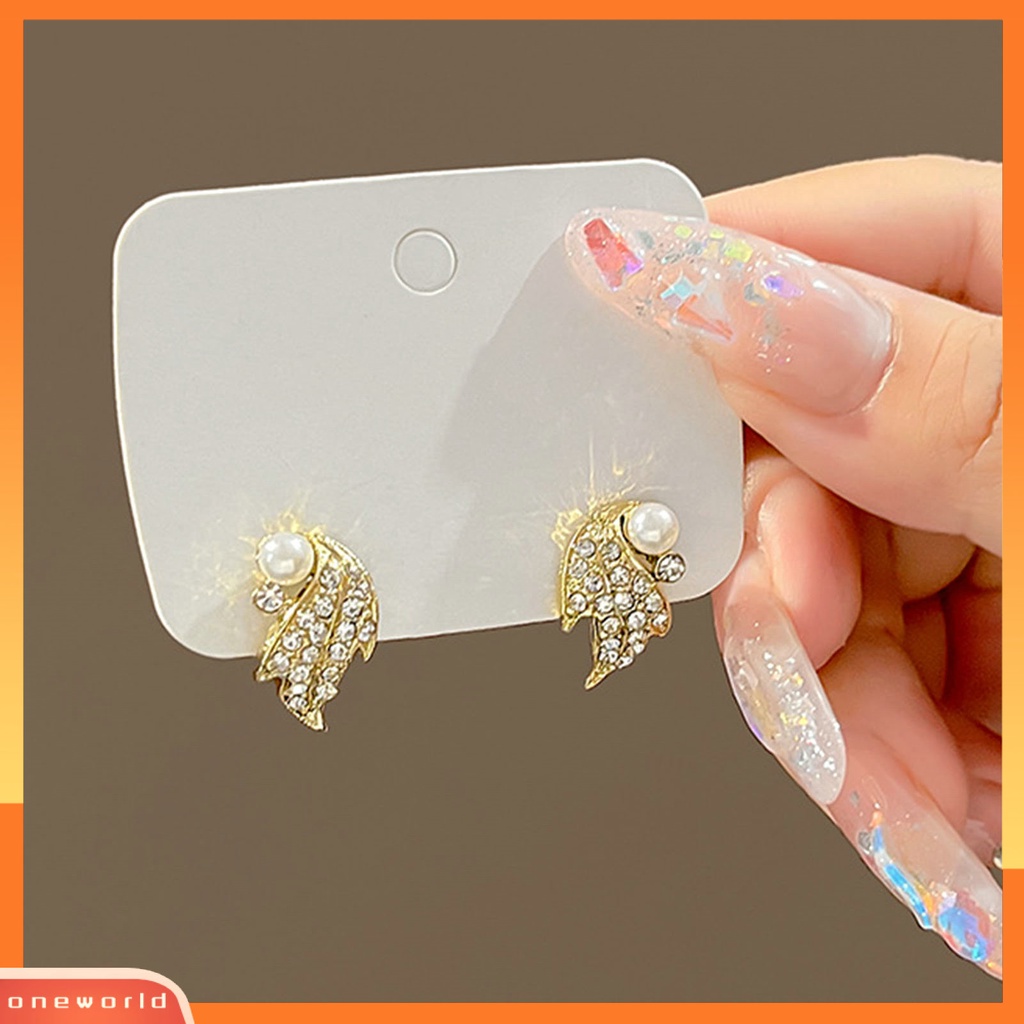 [EONE] 1pasang Ear Studs Geometric Shiny Full Rhinestones Sparkling Electroplating Hias Hadiah Wanita Maple Leaf Stud Earrings Musim Gugur Perhiasan Aksesori Fashion