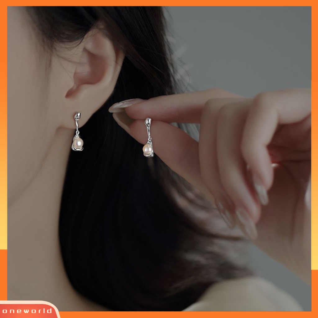 [EONE] 1pasang Ear Studs Unfading Temperament Personality Geometric French Style Ear Ornament Electroplating Irregular Imitasi Pearl Stud Earrings Perhiasan Aksesori