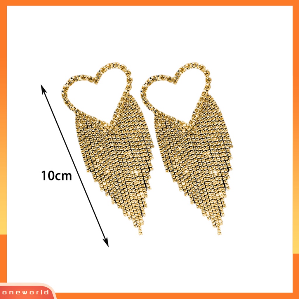 [EONE] 1pasang Drop Earrings Shining Long Tassel Glitter Semua Pertandingan Anti-Alergi Dekorasi Telinga Gaya Korea Temperamen Cinta Hati Penuh Berlian Imitasi Ear Studs Menjuntai Earrings