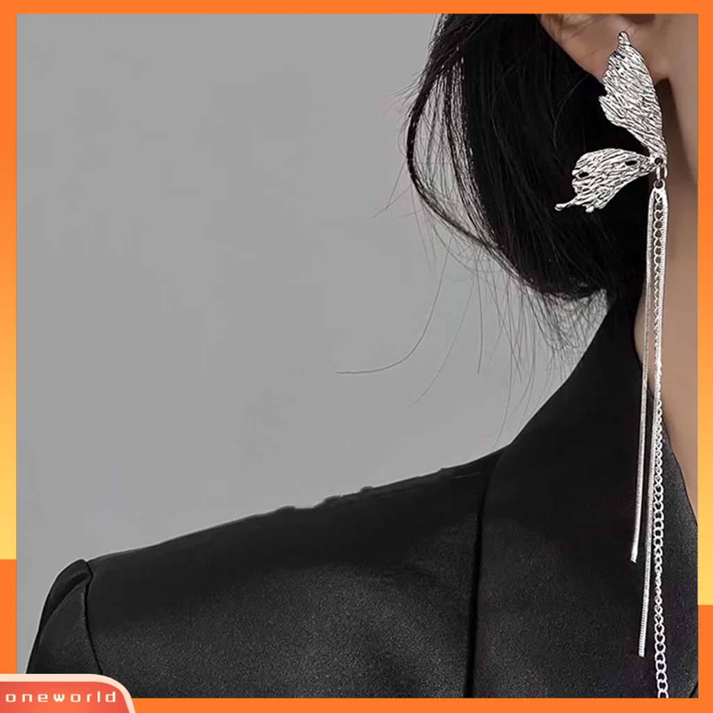 [EONE] 1pasang Menjuntai Anting Eye-catching Pengerjaan Halus Geometris Elektroplating Temperamen Dekorasi Bermutu Tinggi Kupu-Kupu Berlian Imitasi Rumbai Anting Fashion Perhiasan