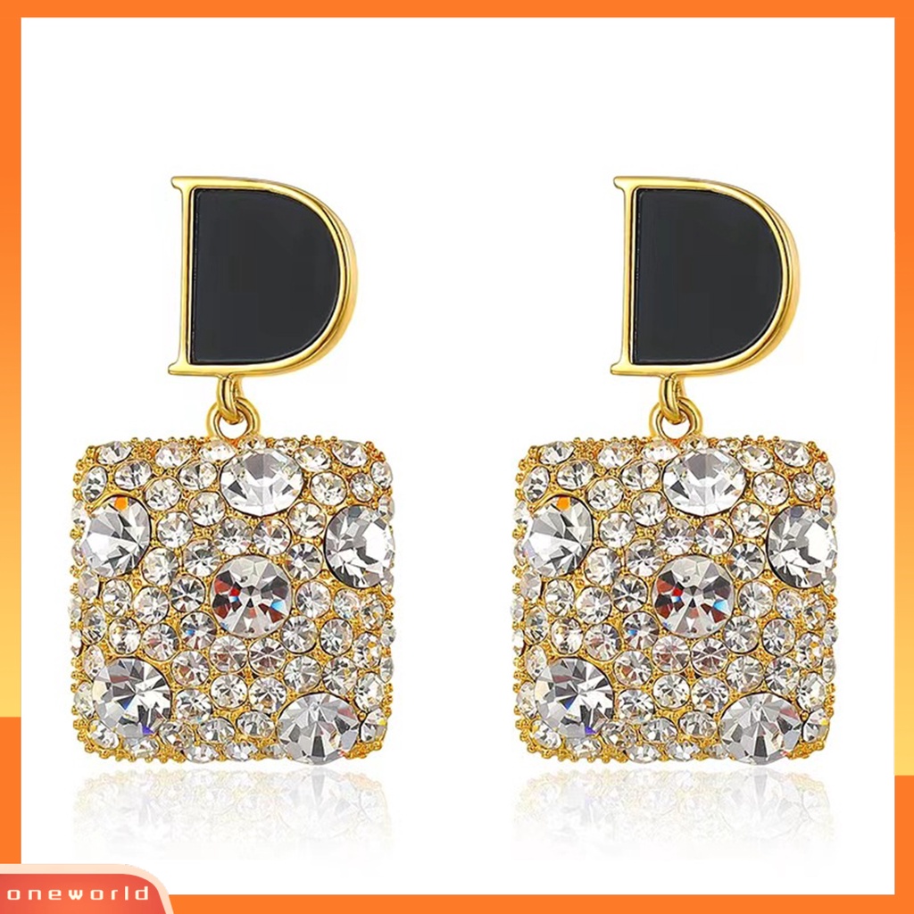 [EONE] 1pasang Anting Pejantan Hitam D Geometris Elegan Retro Mewah Hypoallergenic Berlian Imitasi Square Menjuntai Earrings Fashion Perhiasan