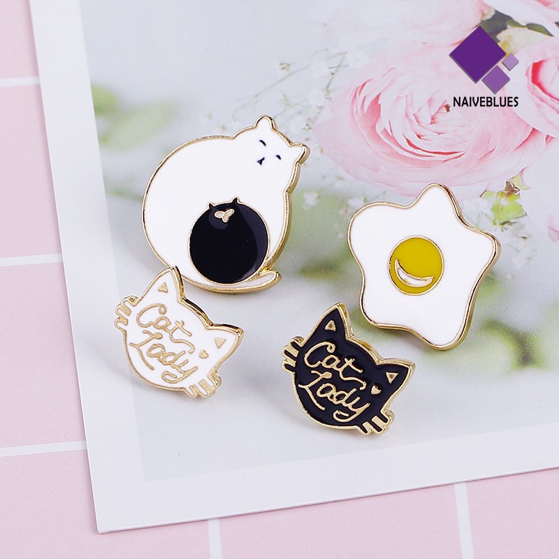 &lt; Naiveblues &gt; Kreatif Kartun Kucing Telur Bentuk Lencana Wanita Enamel Surat Bros